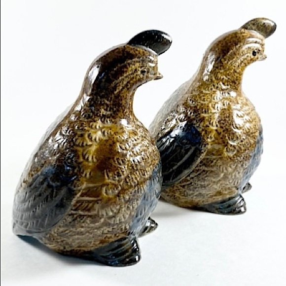 Pair of vintage stoneware quail figurines